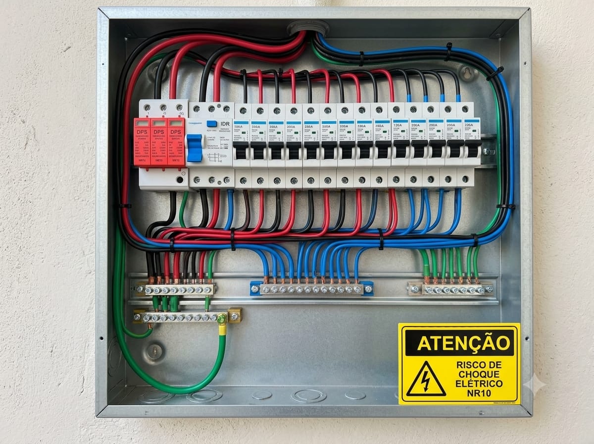 Quadro de distribuição elétrico organizado